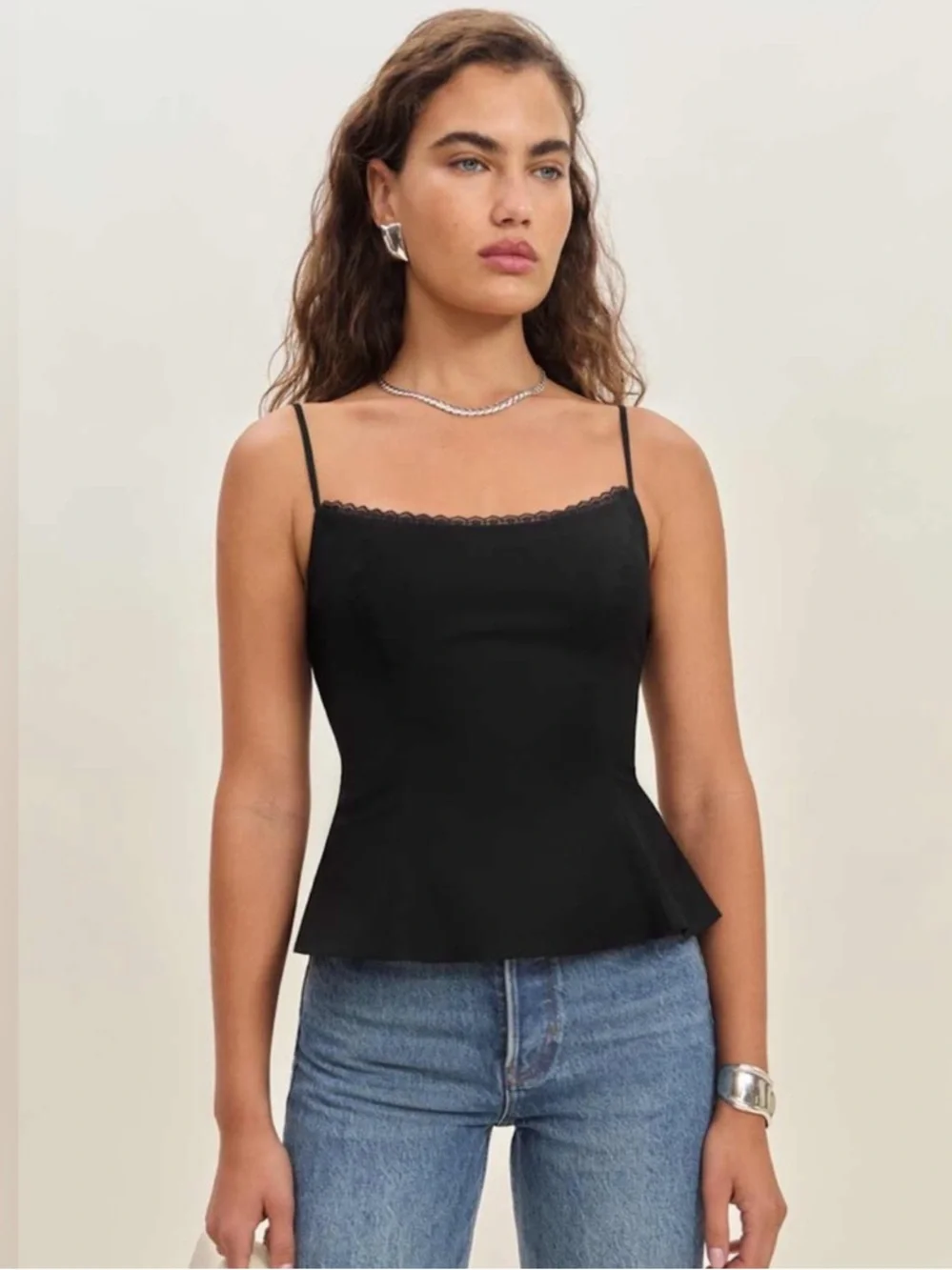 Reformation Genevieve Lace Trim Stretch Cotton Camisole New! - Picture 1 of 14